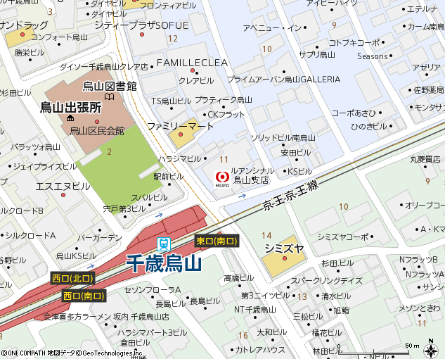烏山支店付近の地図